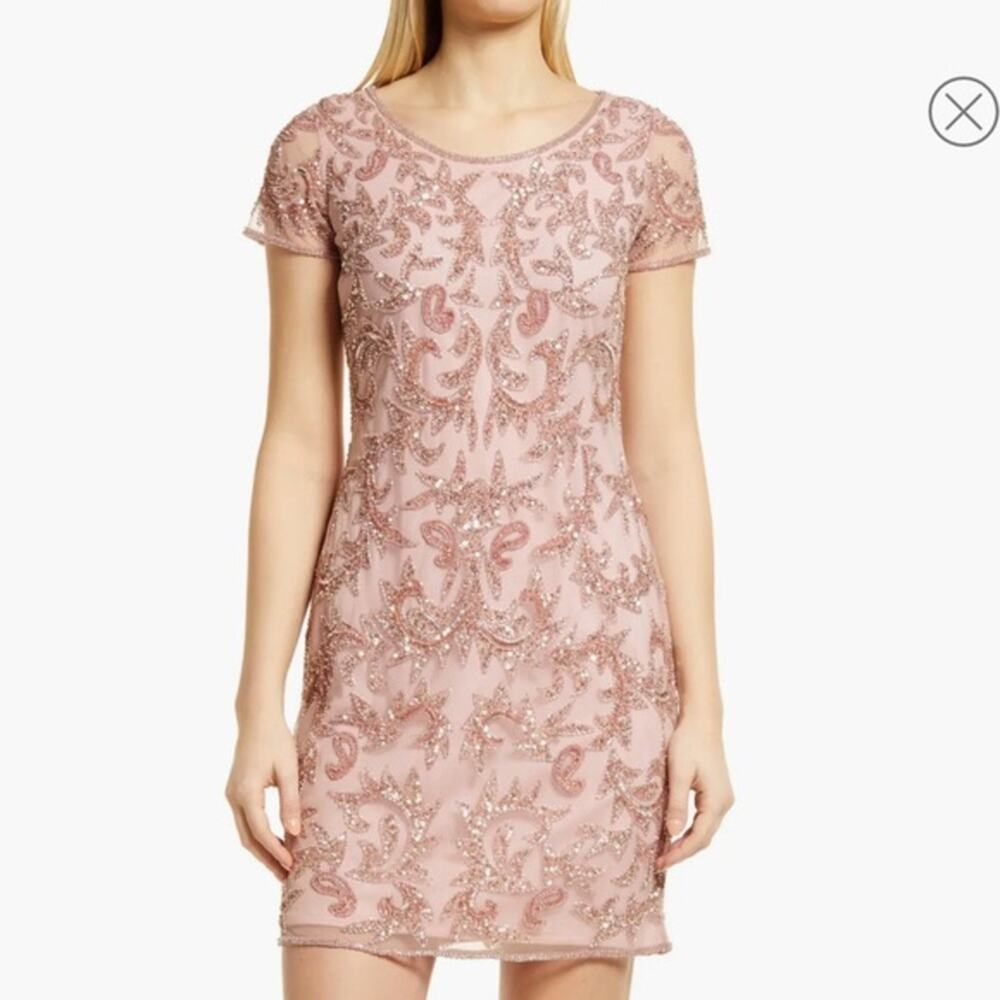 Pisarro Nights Mesh Beaded Cocktail Dress - Powdery Pink - Picture 4 of 12